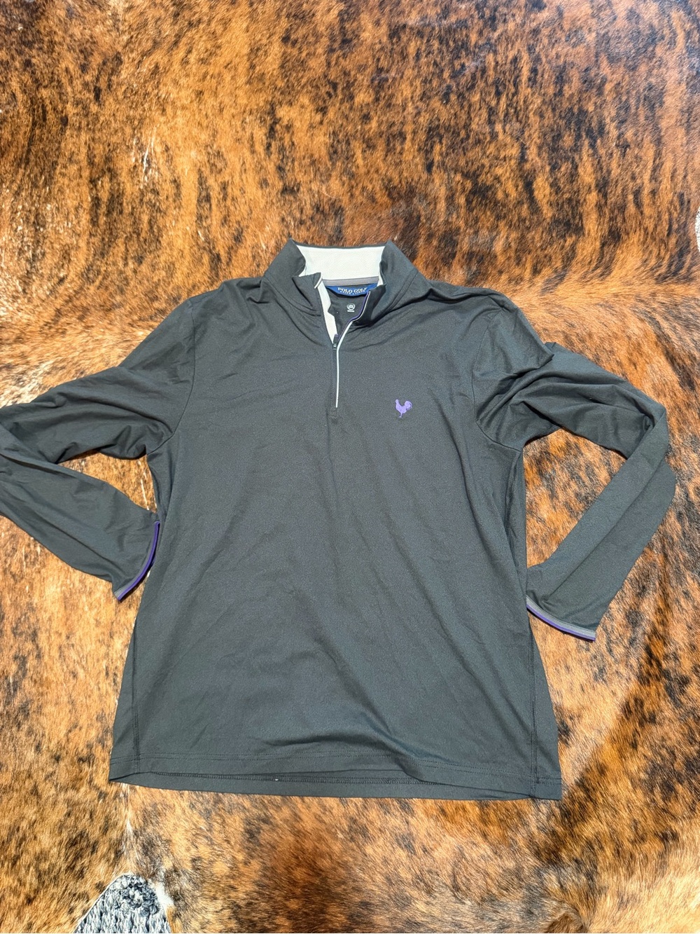 RARE Polo Golf Ralph Lauren 1/4 Zip Pullover Gray Purple Rooster Logo Men's L
